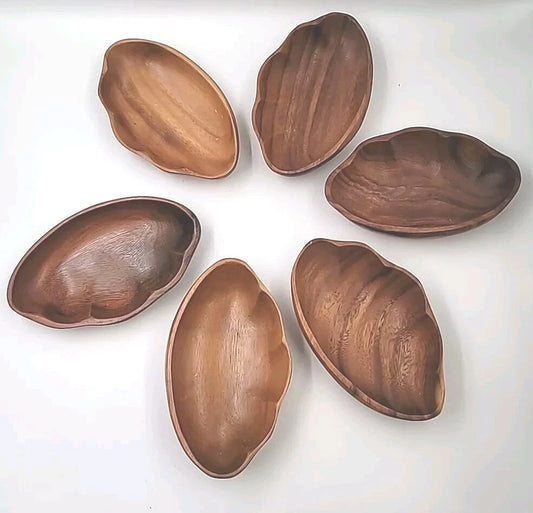 Lot Of 6 Shell Wooden Bowls Seashell Clam Shell Teak Vintage Salad Bowls